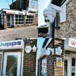 4 images of CCTV cameras installed on Jupps Fish & Chips by Mech-Elec Group Ltd